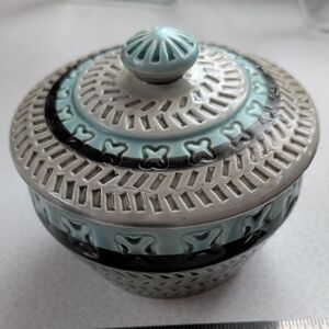 Vintage Royal Sealey Japanese Gray and Blue Ceramic Lidded Jar